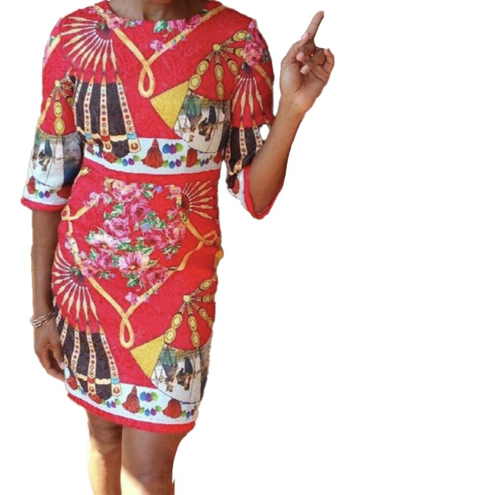 Vibrant Red Patterned Mini Dress